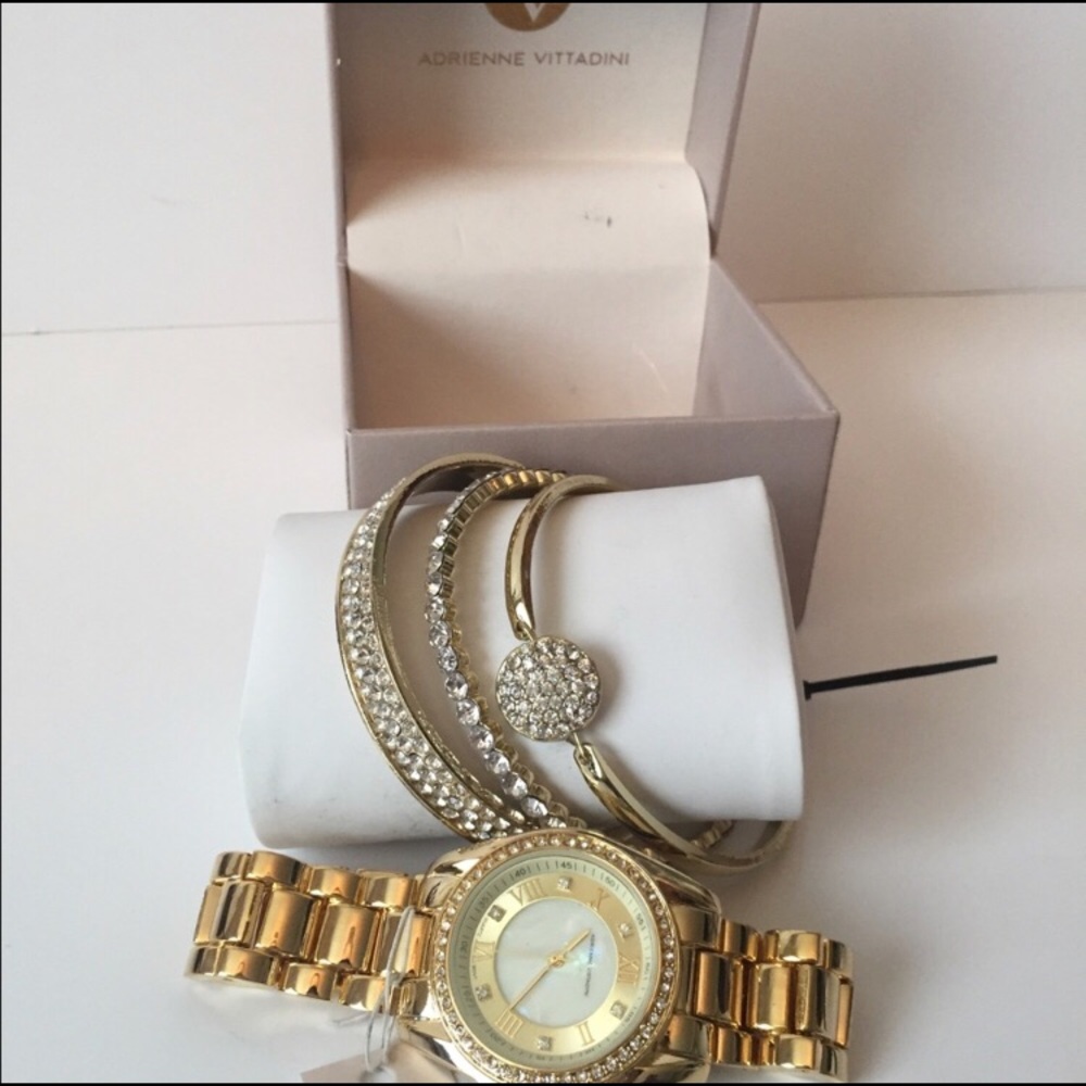 Adrienne Vittadini Gold Watch and Bracelets